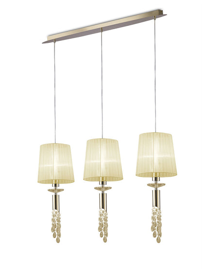 Mantra Tiffany Linear Pendant 3+3 Light E27+G9 Line, French Gold with Cream Shades & Clear Crystal