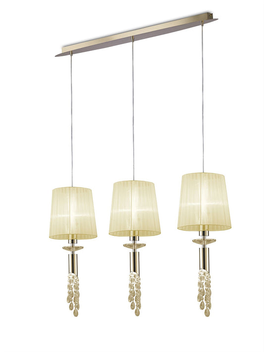Mantra Tiffany Linear Pendant 3+3 Light E27+G9 Line, French Gold with Cream Shades & Clear Crystal