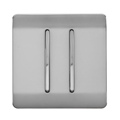 Trendi 2 Gang 2 Way Artistic Modern Glossy 10 Amp Rocker Tactile Light Switch Stainless Steel