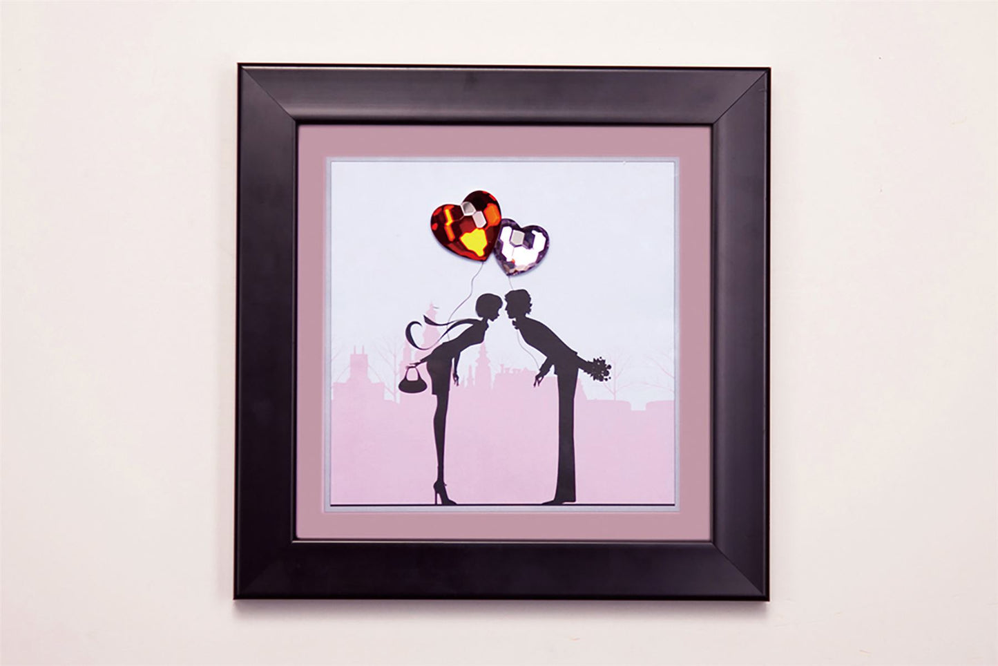 Diyas Home Crystal Wall Art (DH) Emotion Couple Kissing, Black Frame Red, Pink Crystal Framed