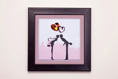 Diyas Home Crystal Wall Art (DH) Emotion Couple Kissing, Black Frame Red, Pink Crystal Framed