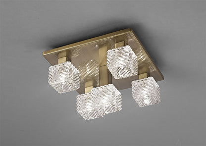 Deco Accor Ceiling Flush 5 Light G9, 230mm Square, Antique Brass/Clear Glass