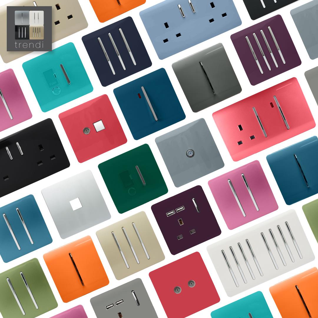 Trendi Switch 13 amp double Artistic Modern Glossy Switched Tactile Power Plug Socket - Silver x5 Pack