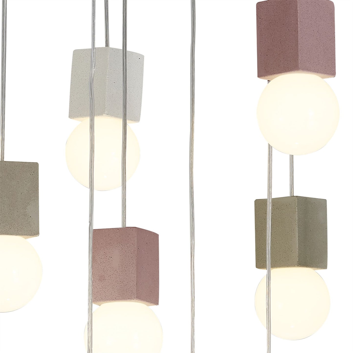 Mantra Galaxia 60cm Pendant Square, 9 Light E27, White/Grey/Red Cement, White Base & Cable