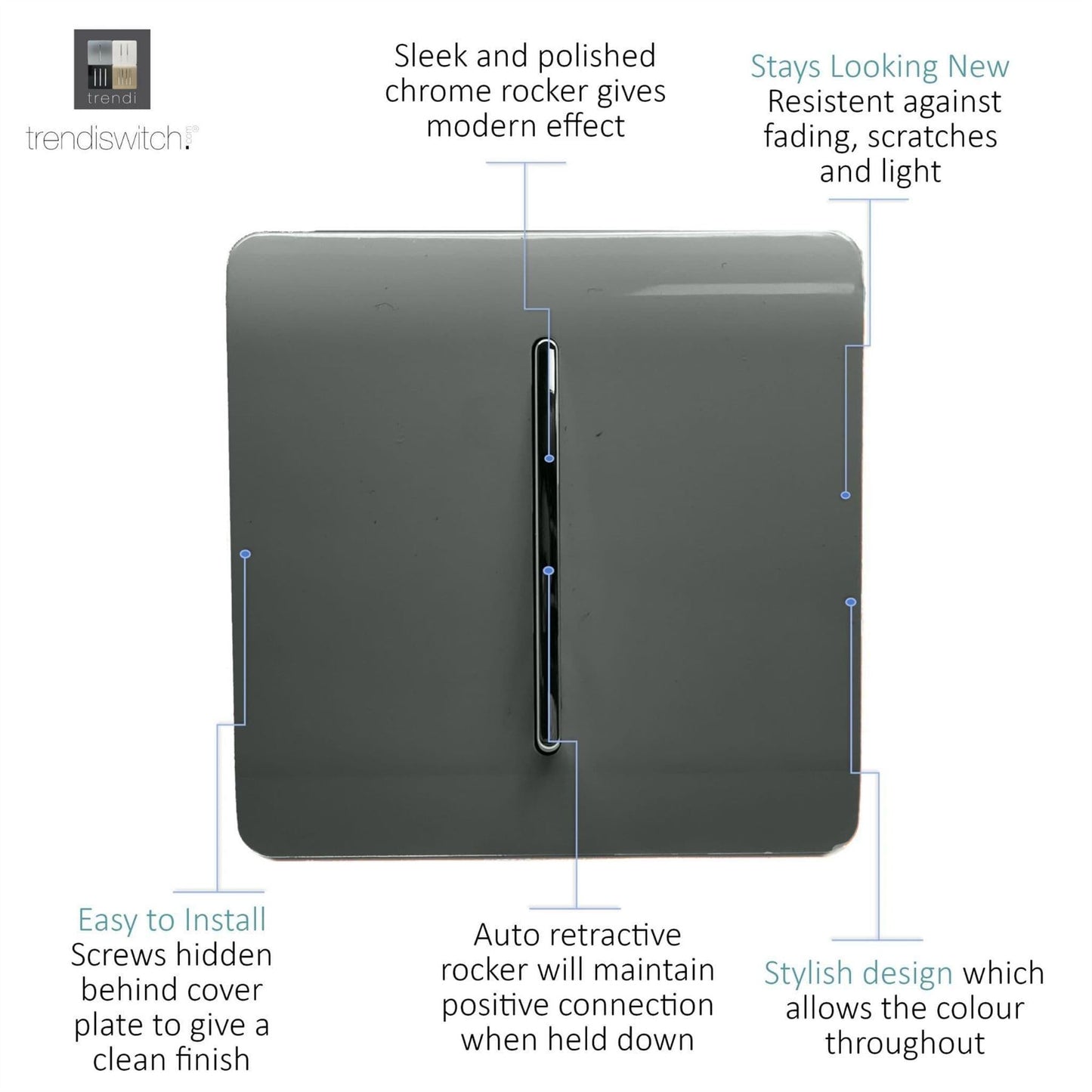 Trendi Artistic Modern Glossy  Home Automation Switch Charcoal