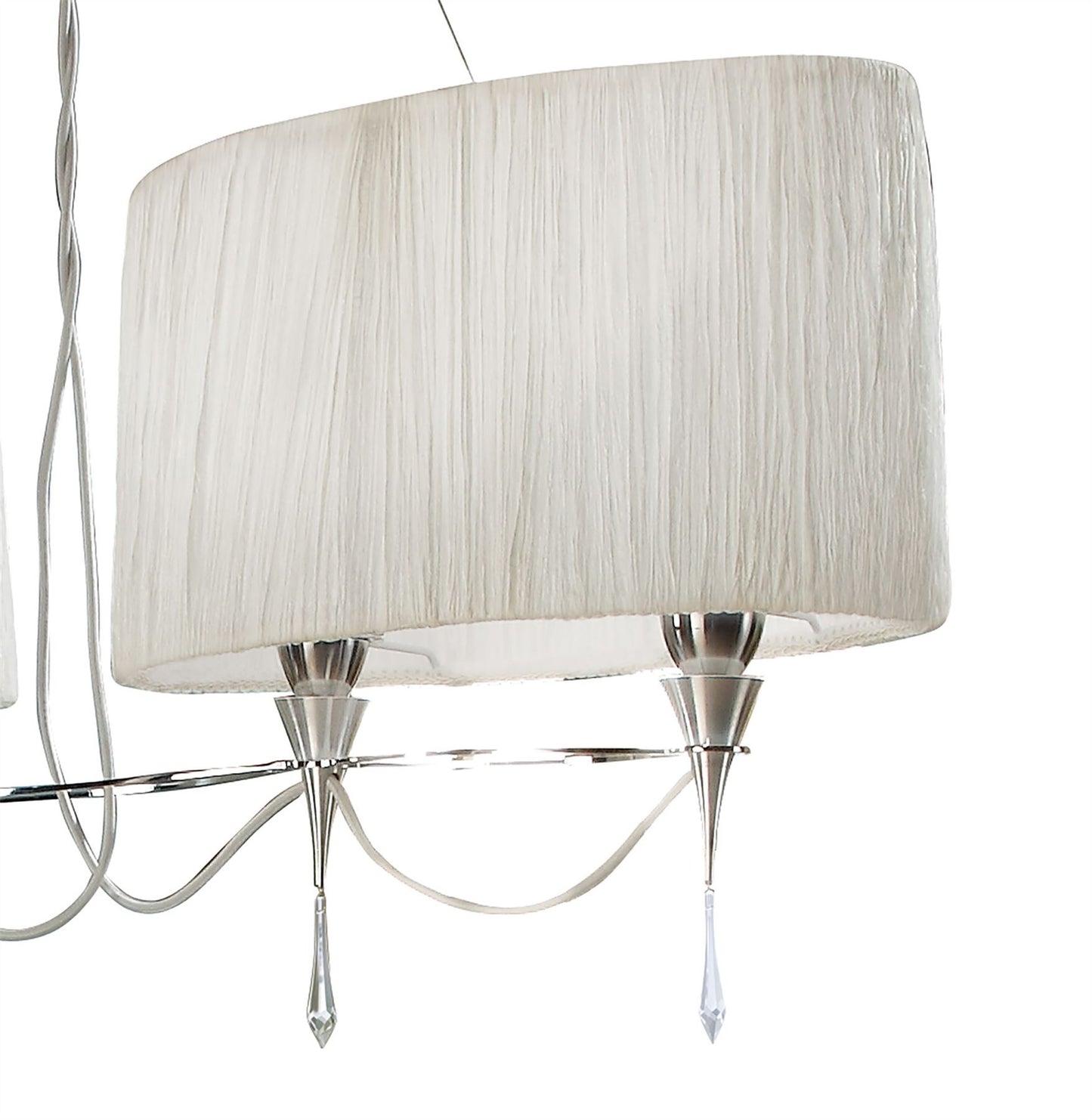 Mantra Lucca Linear Pendant 2 Arm 4 Light E27 Line, Polished Chrome with White Shades & Clear Crystal