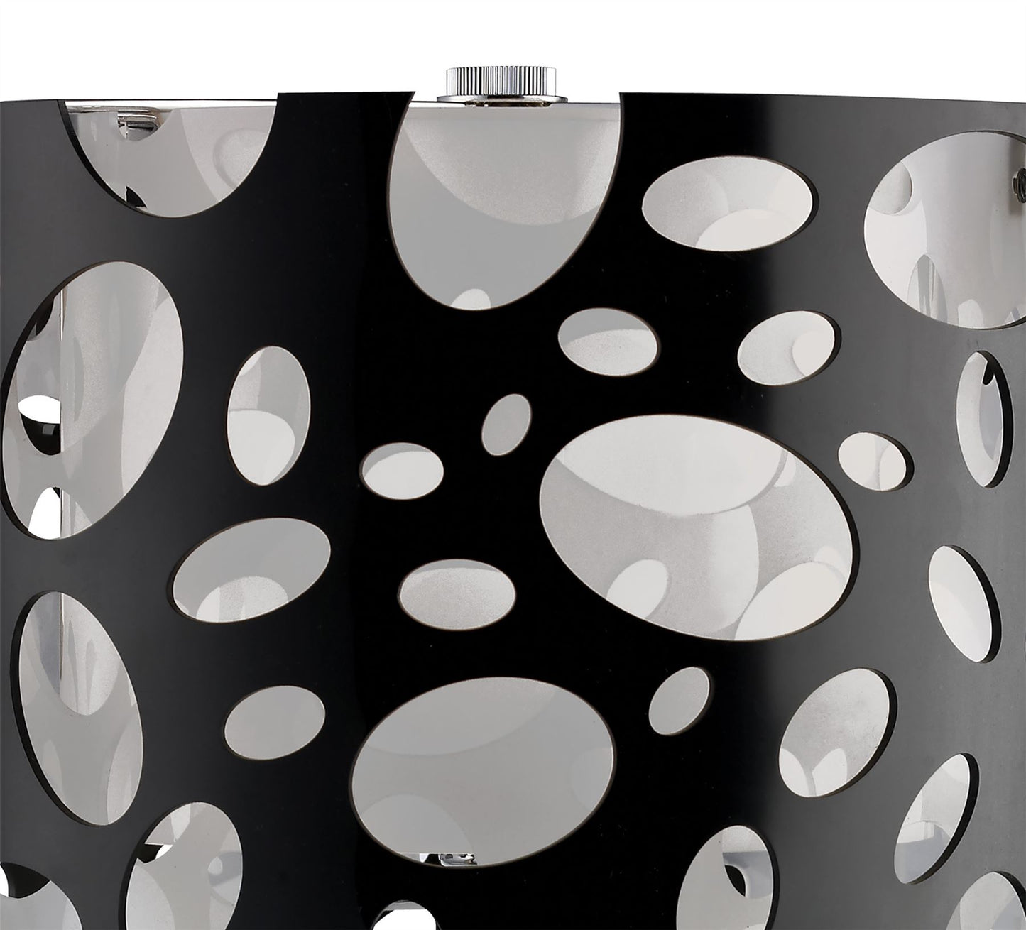 Mantra Lupin Table Lamp 1 Light E27, Gloss Black/White Acrylic/Polished Chrome, CFL Lamps INCLUDED