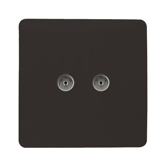 Trendi Artistic Modern Glossy Tactile 2 Gang TV Socket Dark Brown