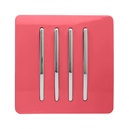 Trendi 4 Gang 2 Way Artistic Modern Glossy 10 Amp Rocker Tactile Light Switch Strawberry