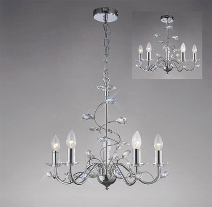 Diyas Willow 50cm  WITHOUT SHADE 5 Light E14 Polished Chrome/Crystal Ceiling Pendant Light Fitting