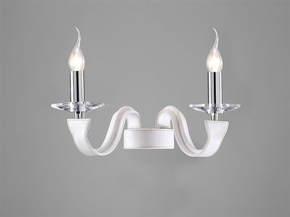 Diyas Nardini Wall Light 2 Light E14 Polished Chrome/White Faux Leather/Crystal