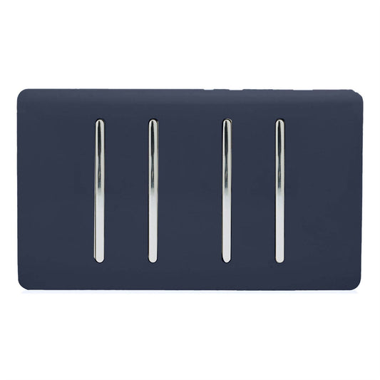 Trendi Artistic Modern Glossy 4 Gang 2 Way  Rocker Double Plate Tactile Light Switch Navy