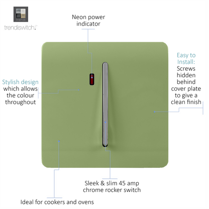 Trendi Artistic Modern Glossy 45 A Tactile Light Switch & Neon Insert Moss Green