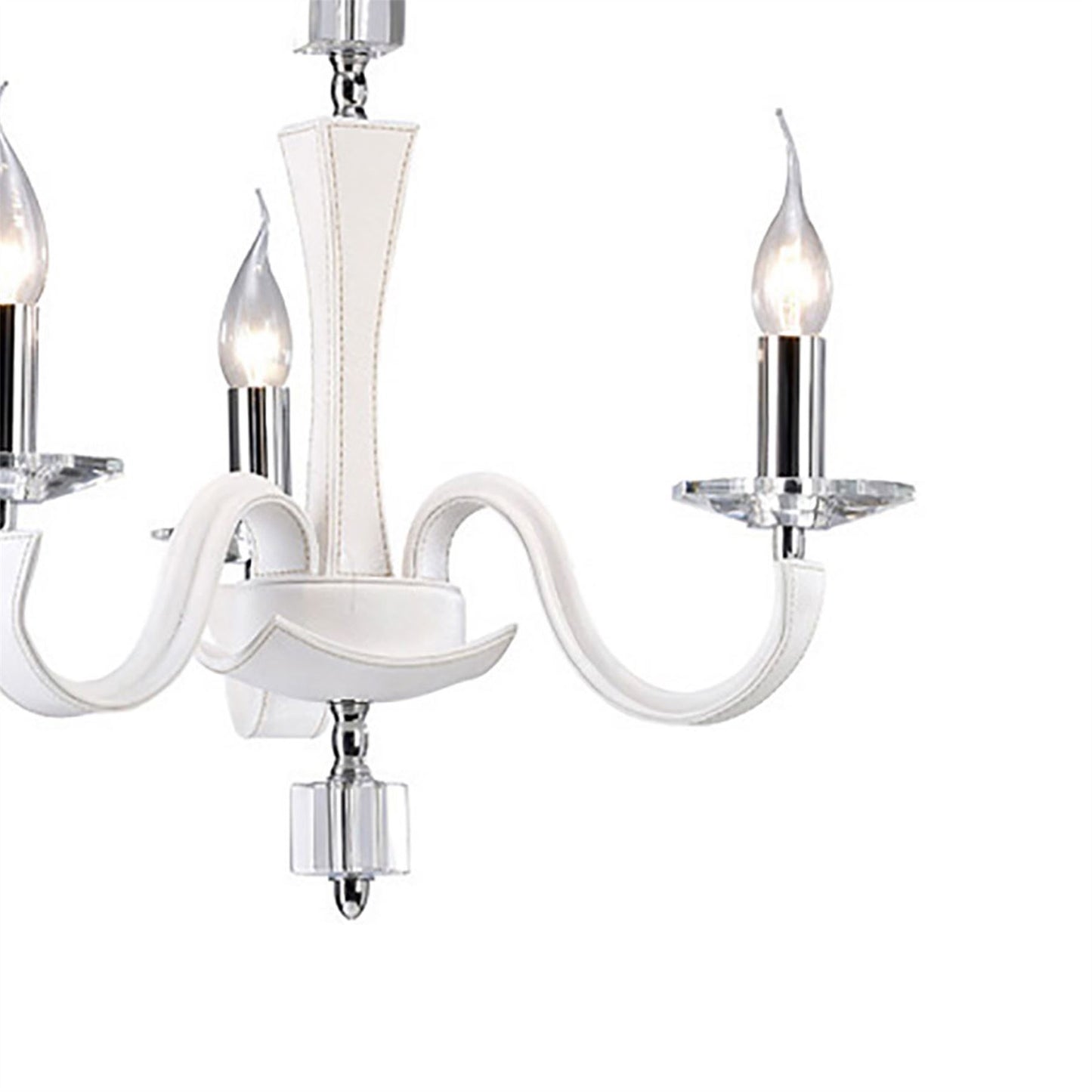 Diyas Nardini 50cm  3 Light E14 Polished Chrome/White Faux Leather/Crystal Ceiling Pendant Light Fitting