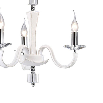 Diyas Nardini 50cm  3 Light E14 Polished Chrome/White Faux Leather/Crystal Ceiling Pendant Light Fitting