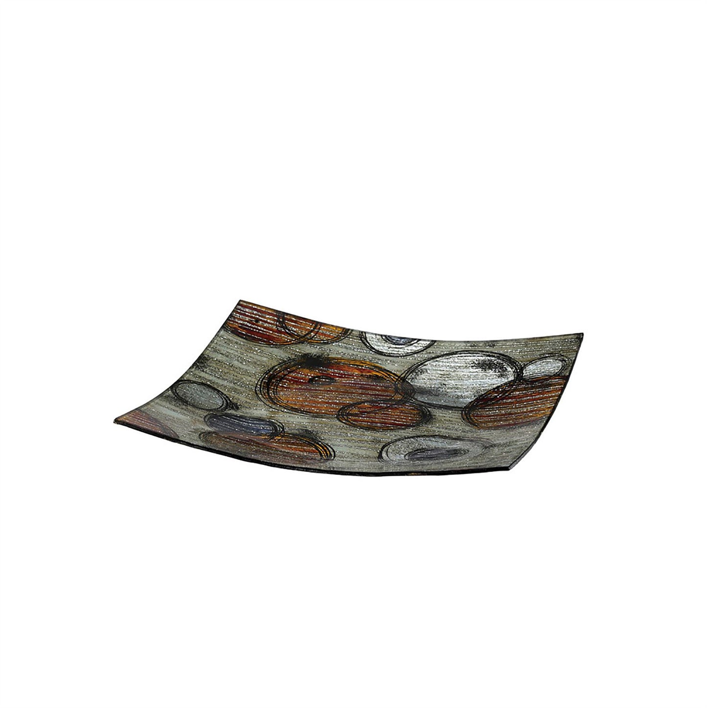 Diyas Home (DH) Ambre Glass Art Platter Square Red/Orange/Multi-Colour Glitter
