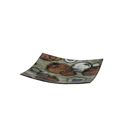 Diyas Home (DH) Ambre Glass Art Platter Square Red/Orange/Multi-Colour Glitter
