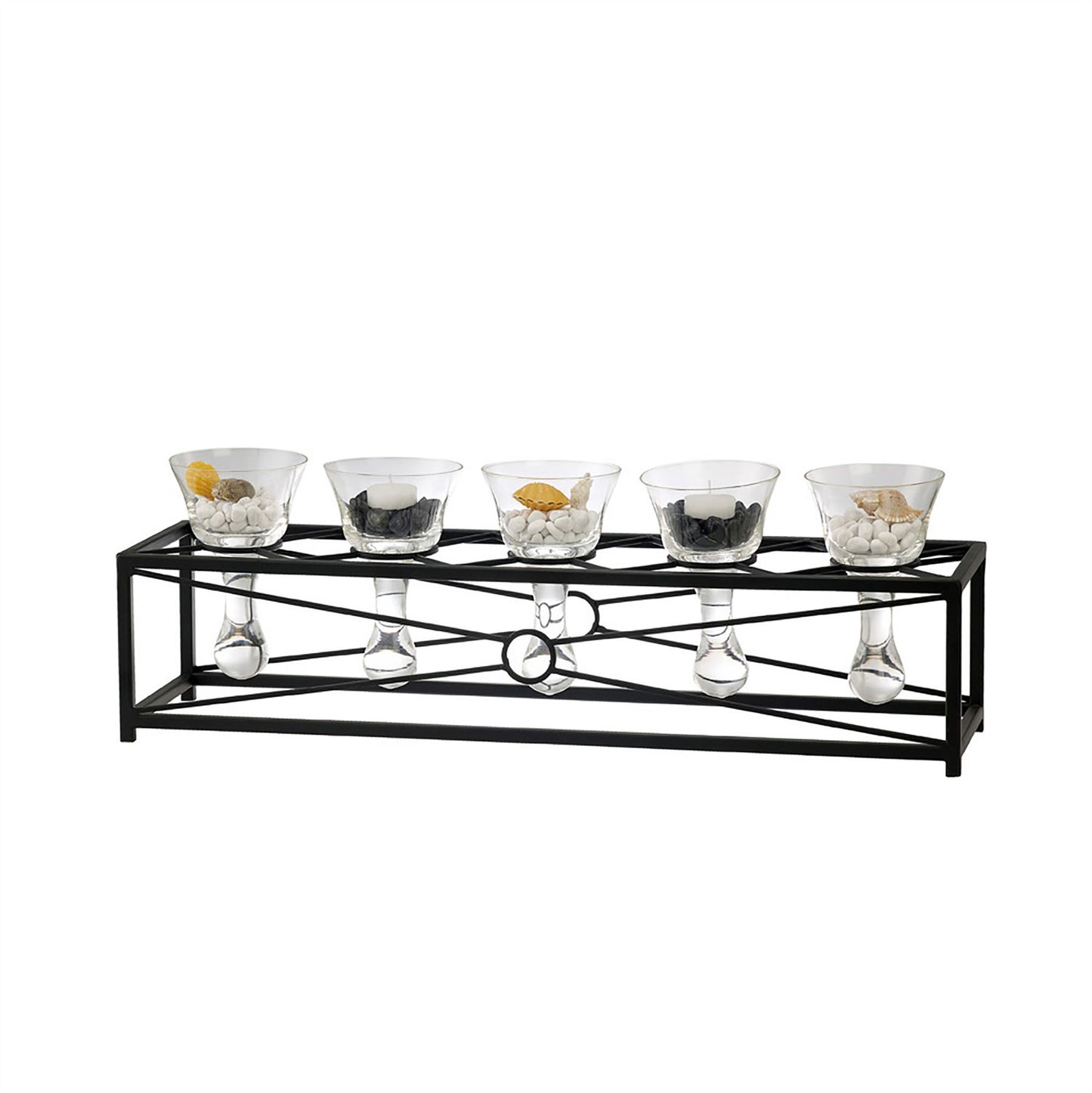 Diyas Home (DH) Tessa Candle Holder 5 Black/Clear Glass Art