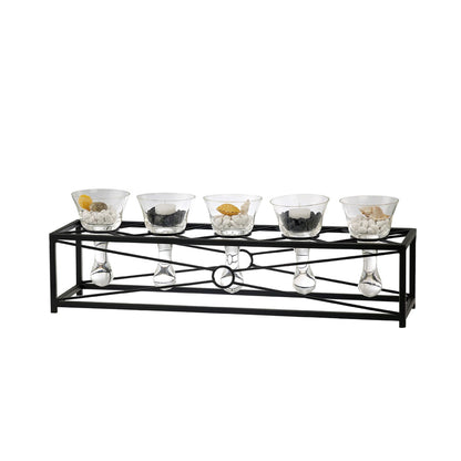 Diyas Home (DH) Tessa Candle Holder 5 Black/Clear Glass Art