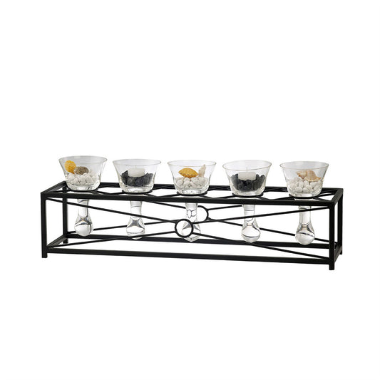 Diyas Home (DH) Tessa Candle Holder 5 Black/Clear Glass Art
