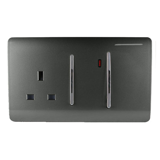 Trendi Artistic Modern Glossy 45 A Cooker Switch & Plug Socket Inc Neon Insert Charcoal