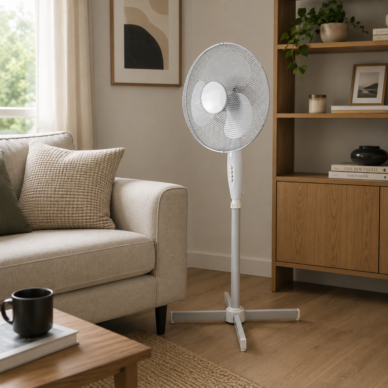 Airo 45W 16 Inch 3 Speed Oscillating Pedestal Fan in White