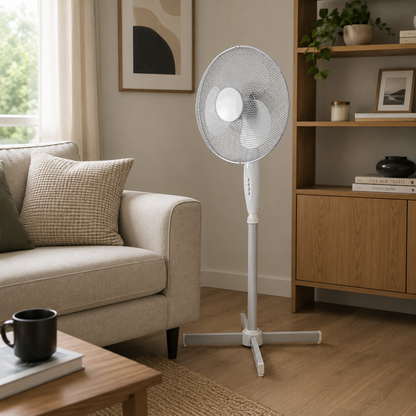 Airo 45W 16 Inch 3 Speed Oscillating Pedestal Fan in White