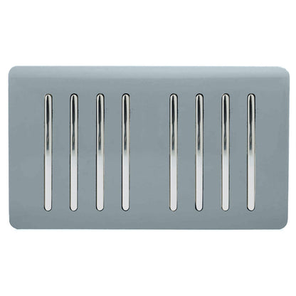 Trendi Artistic Modern Glossy 8 Gang 2 Way Rocker  Double Plate Tactile Light Switch Cool Grey