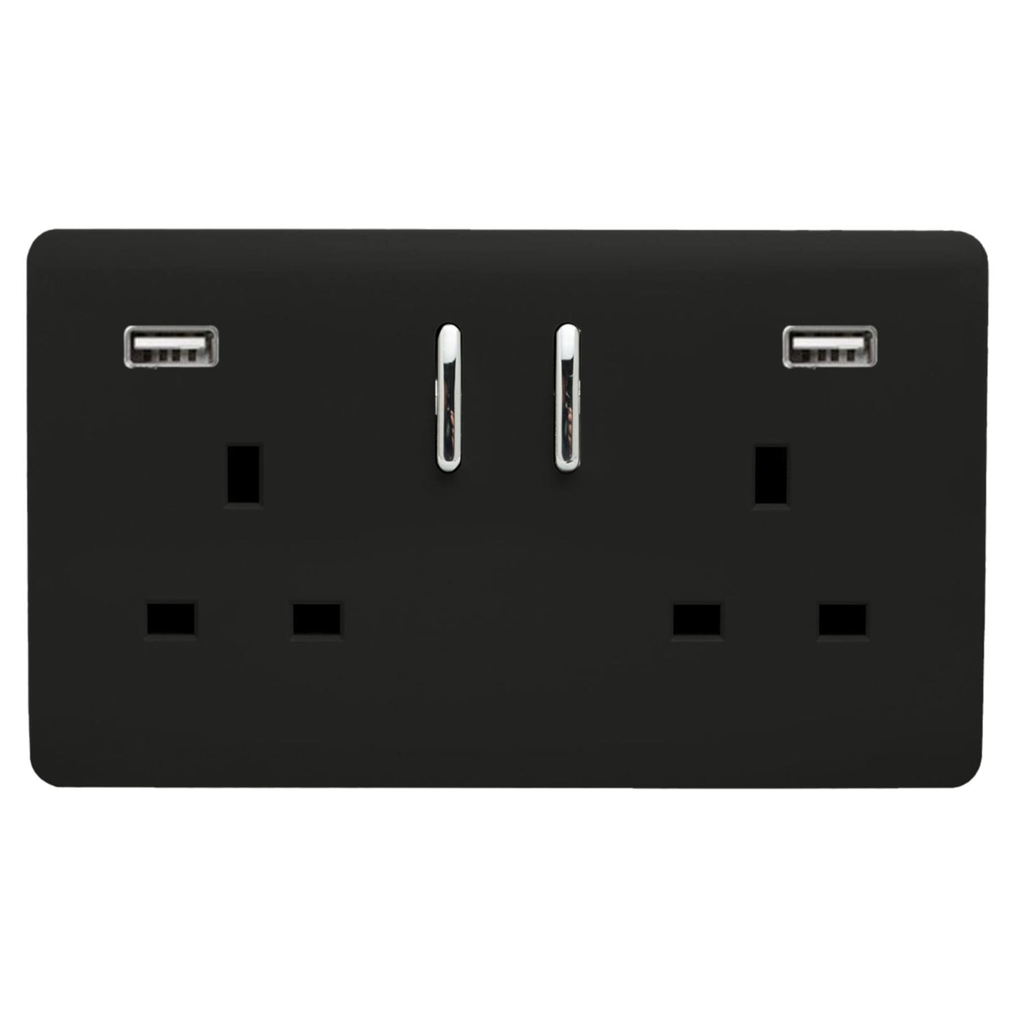 Trendi 2 Gang Artistic Modern Glossy 13 Amp 2 x 3.1mA USB Switched Plug Socket Piano Black