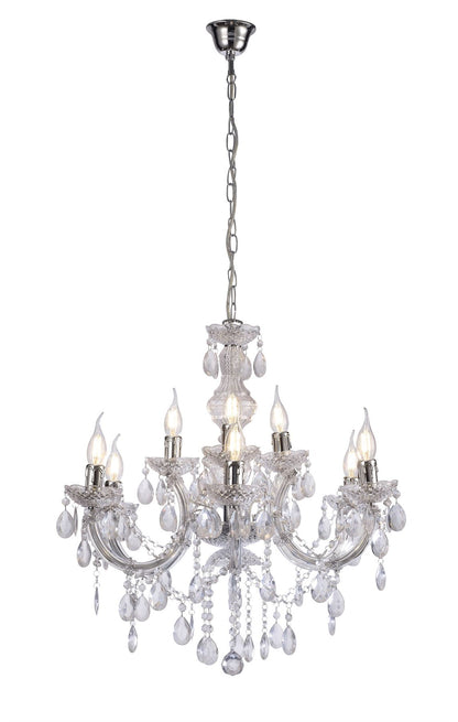 Deco Floria Chandelier with Acrylic Sconce & Acrylic Droplets 6+3 Light E14 Polished Chrome Finish