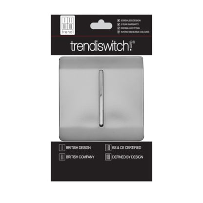 Trendi 1 Gang 2 Way 240V Screwless Artistic Modern Glossy 10 Amp Chrome Rocker Electrical Wall Light Switch in Brushed Steel(3 pack)