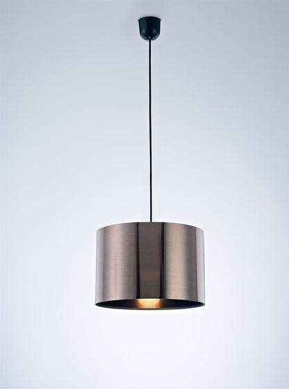 Deco Dako Black Pendant 1 Light E27 with 300 x 200mm Metallic Gun Metal Finish Cylinder Shade, c/w Ceiling Bracket