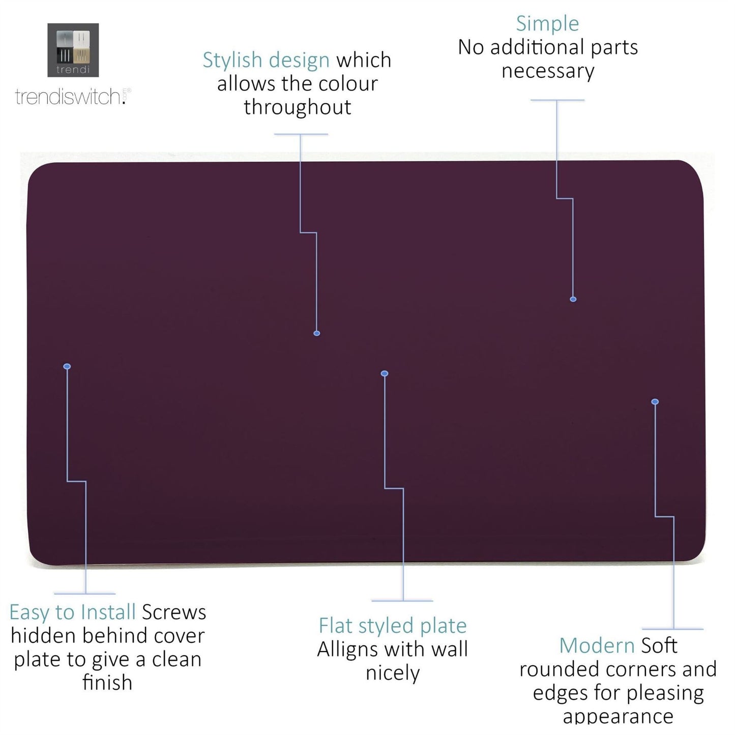 Trendi 2 Gang Artistic Modern Glossy Tactile Double Blanking Plate Plum