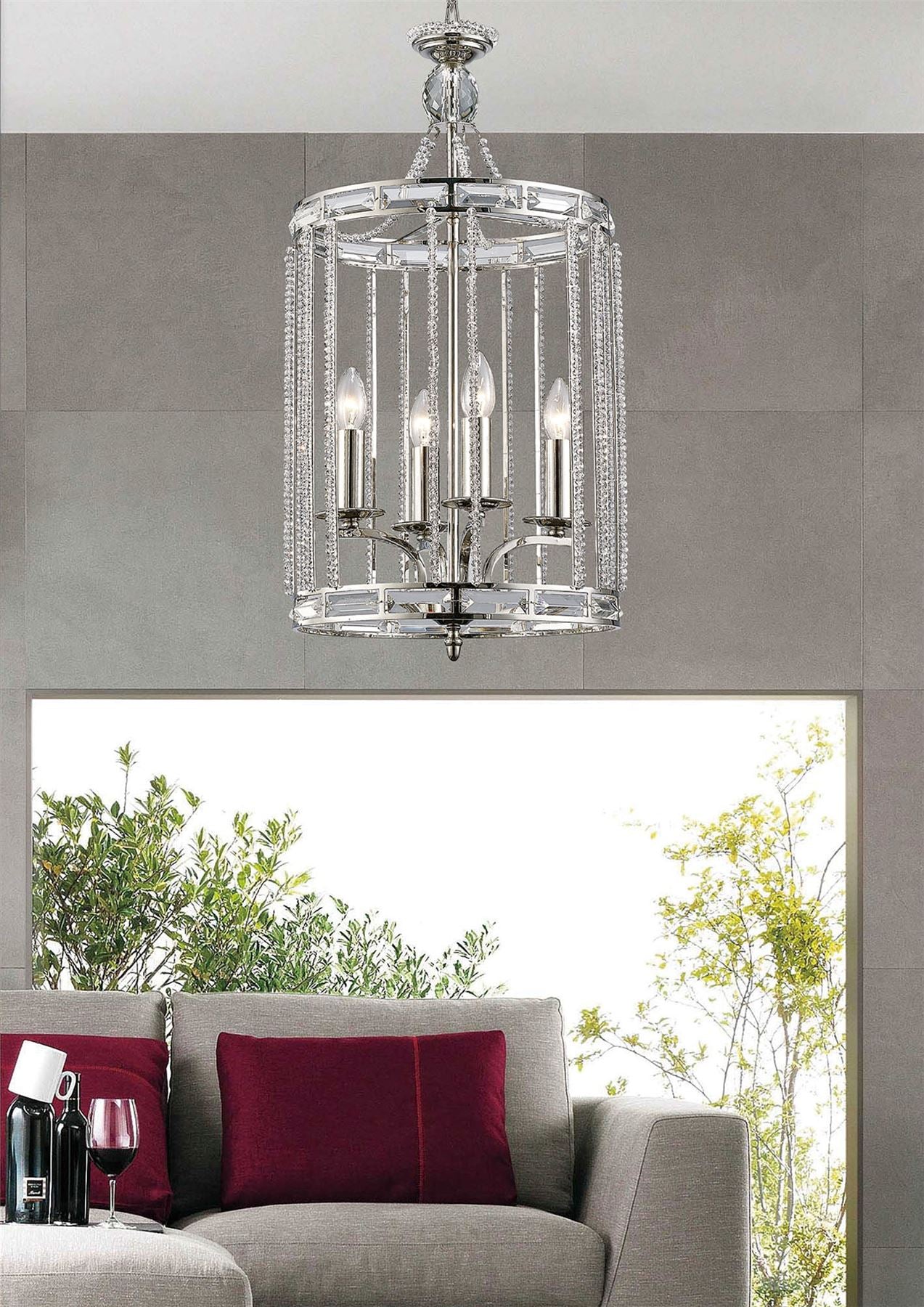 Diyas Adina  4 Light E14 Polished Nickel/Crystal Ceiling Pendant Light Fitting