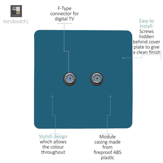 Trendi Switch 2 Gang Male F-Type Satellite Television Socket in Ocean Blue