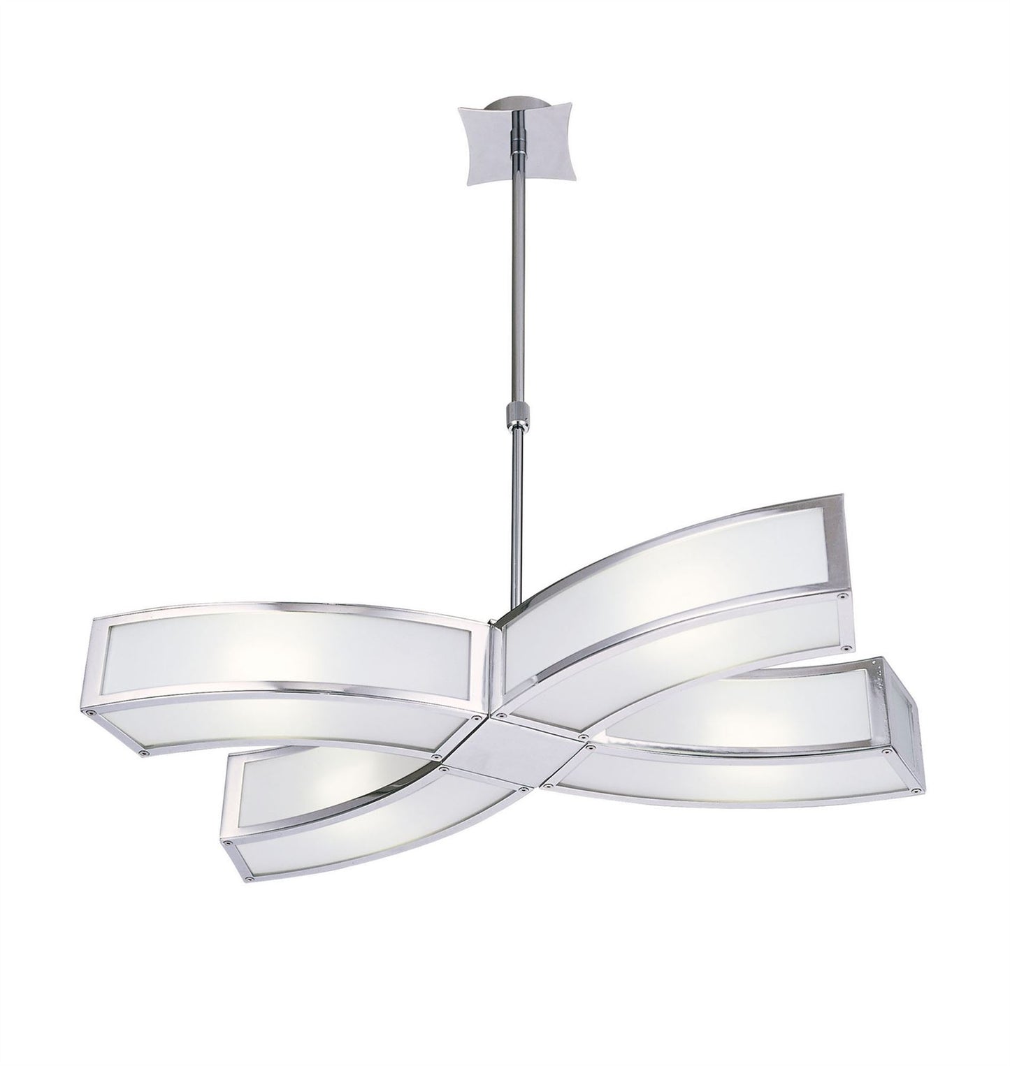 Mantra M0404 Duna Rectangular Telescopic Semi Flush Convertible 4 Light E27, Polished Chrome/White Acrylic, CFL Lamps INCLUDED