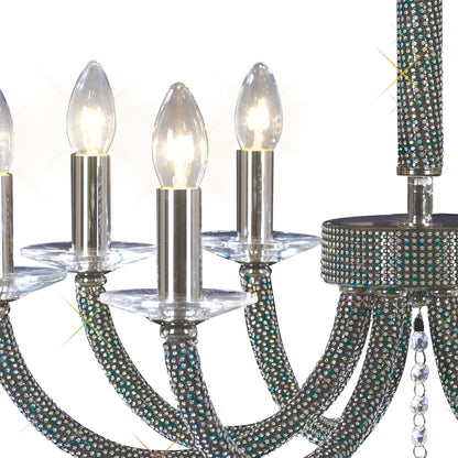 Diyas Elena 70cm  8 Light E14 Black Chrome/Crystal Ceiling Pendant Light Fitting