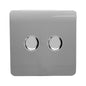 Trendi 2 Gang 2 Way 240V 100w LED Dimmer Screwless Raised Front Plate Plastic Artistic Modern Glossy 10 Amp Chrome Single Electrical Wall Light Switch in Light Grey - ART-2LDMLG
