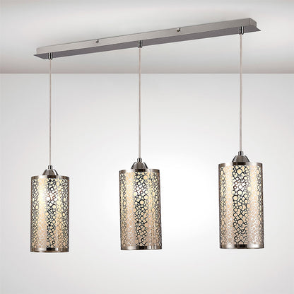 Deco Charon Circle Pattern Pendant 3 Light E27 Linear Polished Chrome
