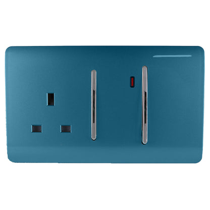 Trendi Artistic Modern Glossy 45 A Cooker Switch & Plug Socket Inc Neon Insert Ocean Blue