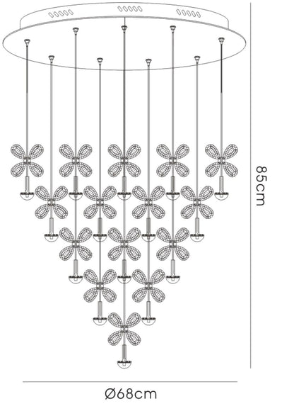 Diyas Aviva 68cm  Round 28 Light 4000K LED Polished Chrome/Crystal Ceiling Pendant Light Fitting