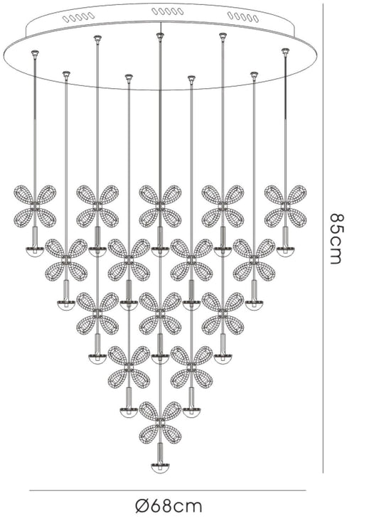 Diyas Aviva 68cm  Round 28 Light 4000K LED Polished Chrome/Crystal Ceiling Pendant Light Fitting