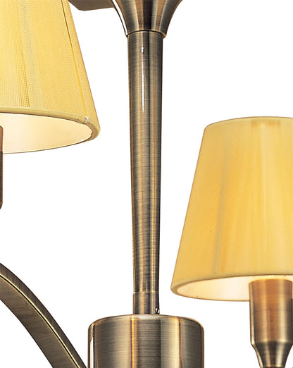 Mantra Siena 55cm Semi Flush Round 4 Light E14, Antique Brass with Amber Cream Shades and Amber Crystal