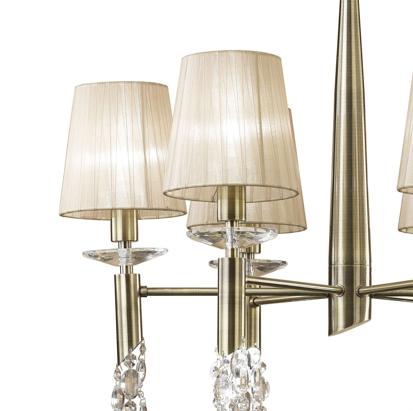 Mantra M3871 Tiffany Pendant 6+6 Light E14+G9, Antique Brass with Soft Bronze Shades & Clear Crystal