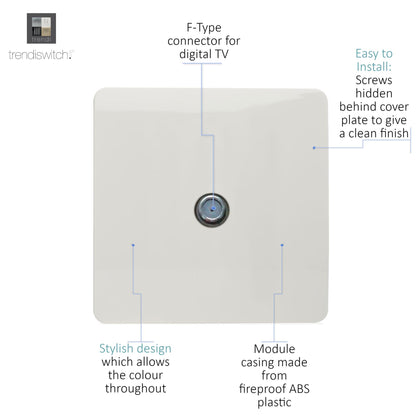 Trendi Switch 1 Gang Male F-Type Satellite Television Socket in Matt White - ART-SATMWH