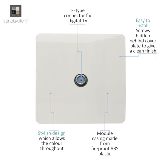 Trendi Switch 1 Gang Male F-Type Satellite Television Socket in Matt White - ART-SATMWH