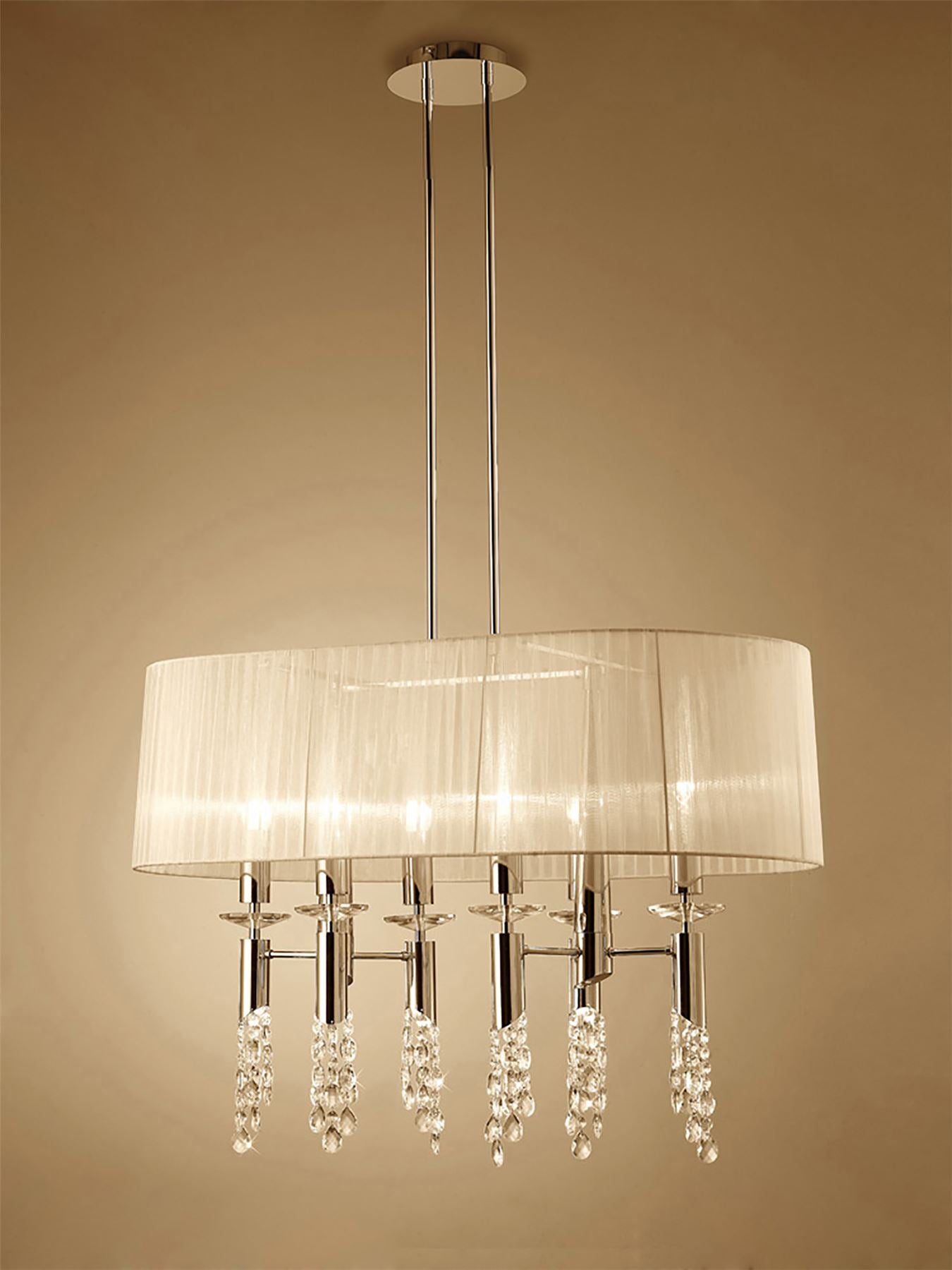Mantra Tiffany Pendant 6+6 Light E27+G9 Oval, French Gold with Cream Shade & Clear Crystal