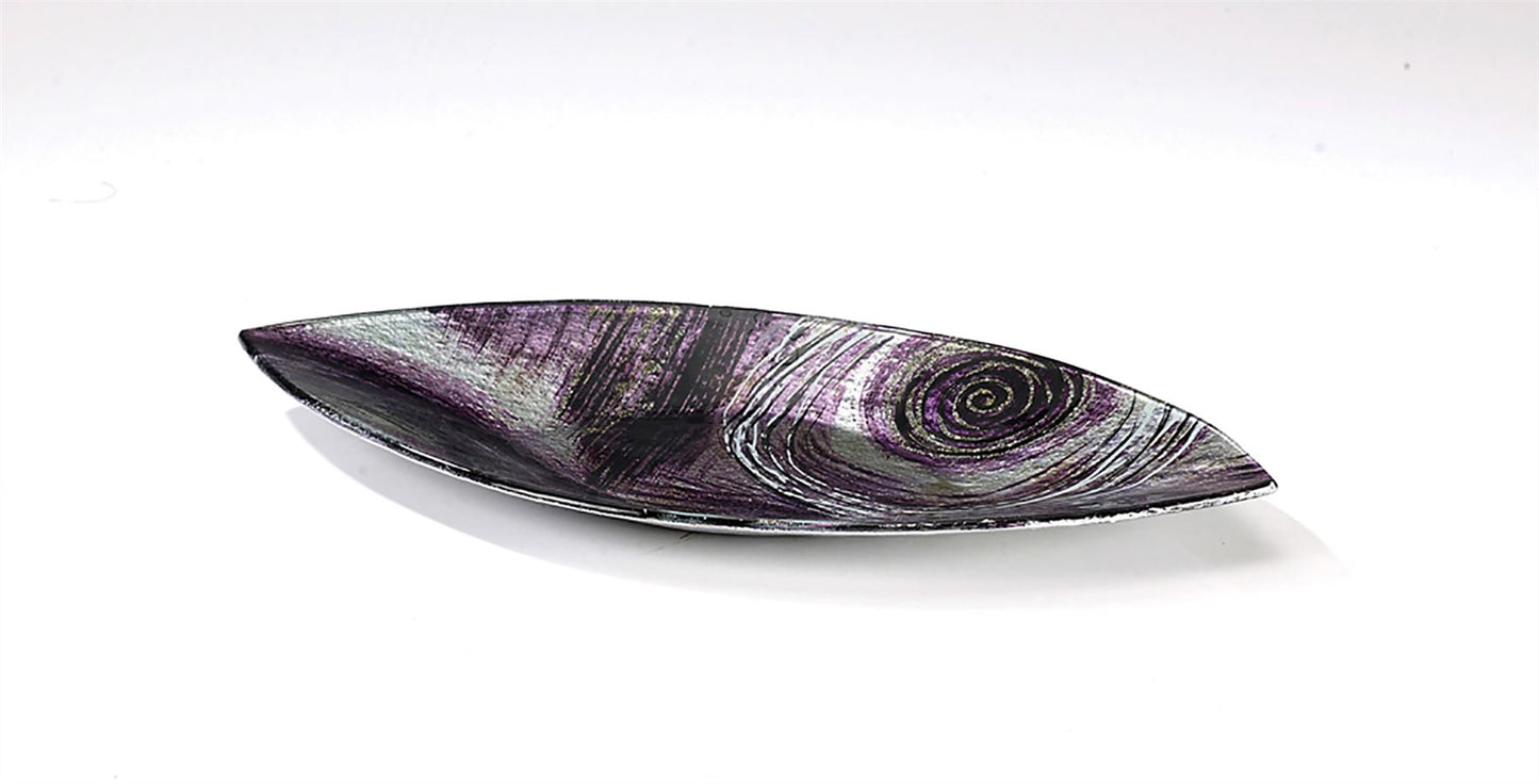 Diyas Home (DH) Elvira Glass Art Boat Platter Oval Small Silver/Black/Purple Glitter