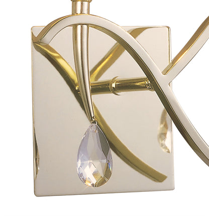 Mantra Siena Wall Light Switched 2 Light E14, Polished Brass with Amber Cream Shades and Clear Crystal