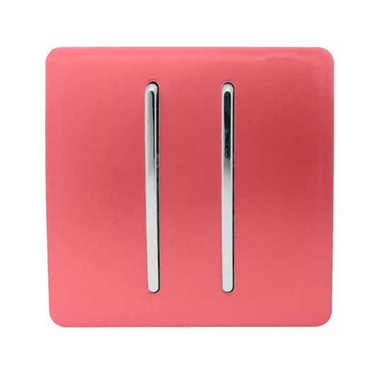 Trendi 2 Gang (2 Way & 3 way Intermediate) 240V Screwless Raised Front Plate Plastic Artistic Modern Glossy 10 Amp Chrome Rocker Double Electrical Wall Light Switch Strawberry Red - ART-SS29SB